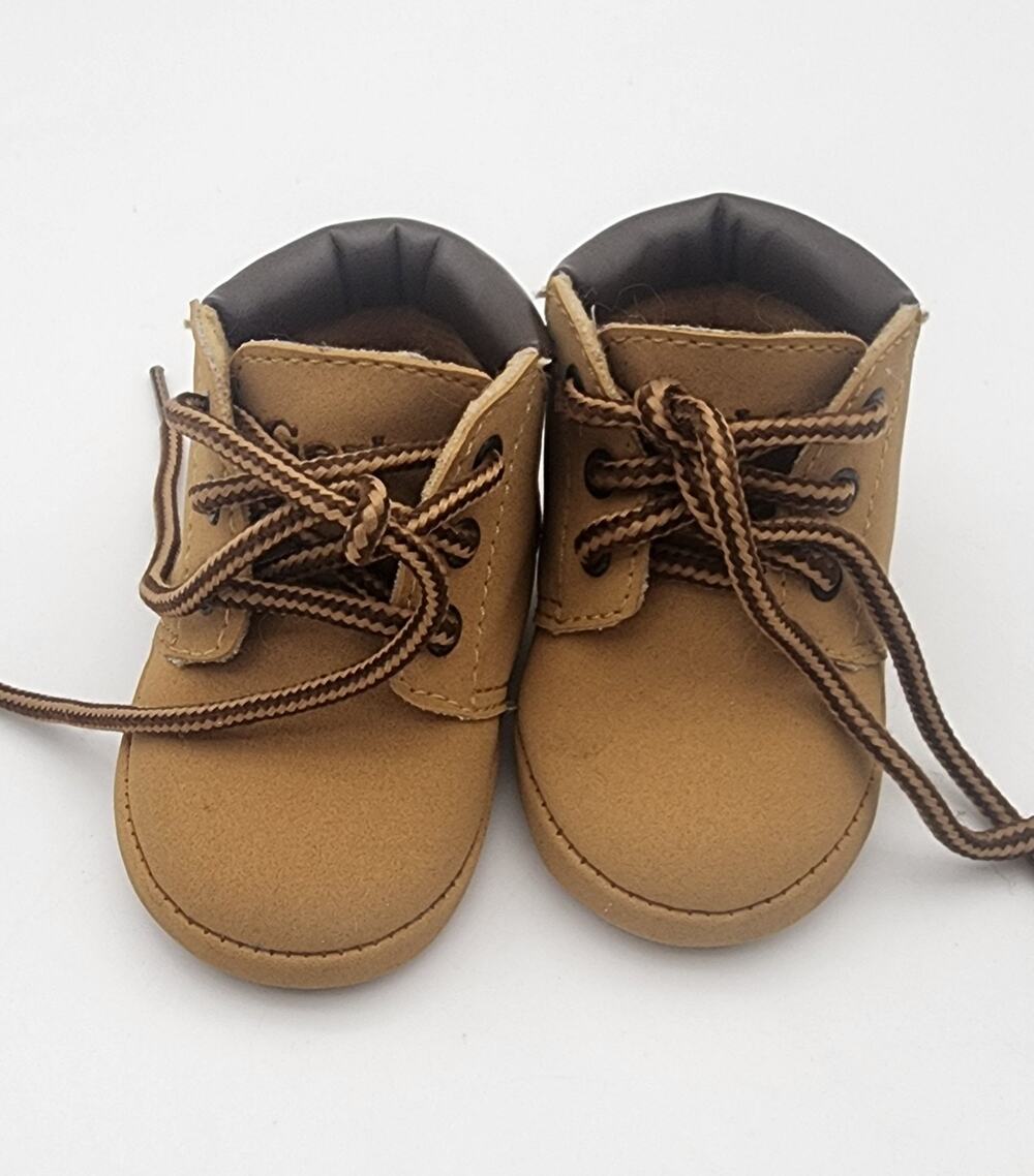 Vtg Gerber Baby Tan Beige Brown Lace Up Baby Shoes Boots Infant Sz 1